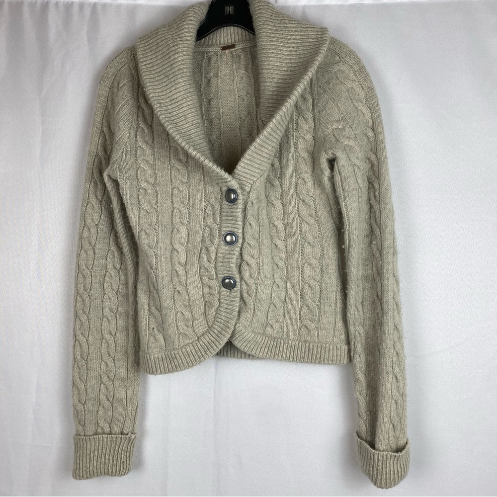 Free People Large Tan Cable Knit Cardigan